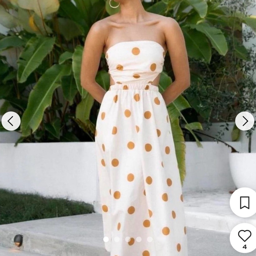 Petal & Pup White and gold Strapless Maxi Dress